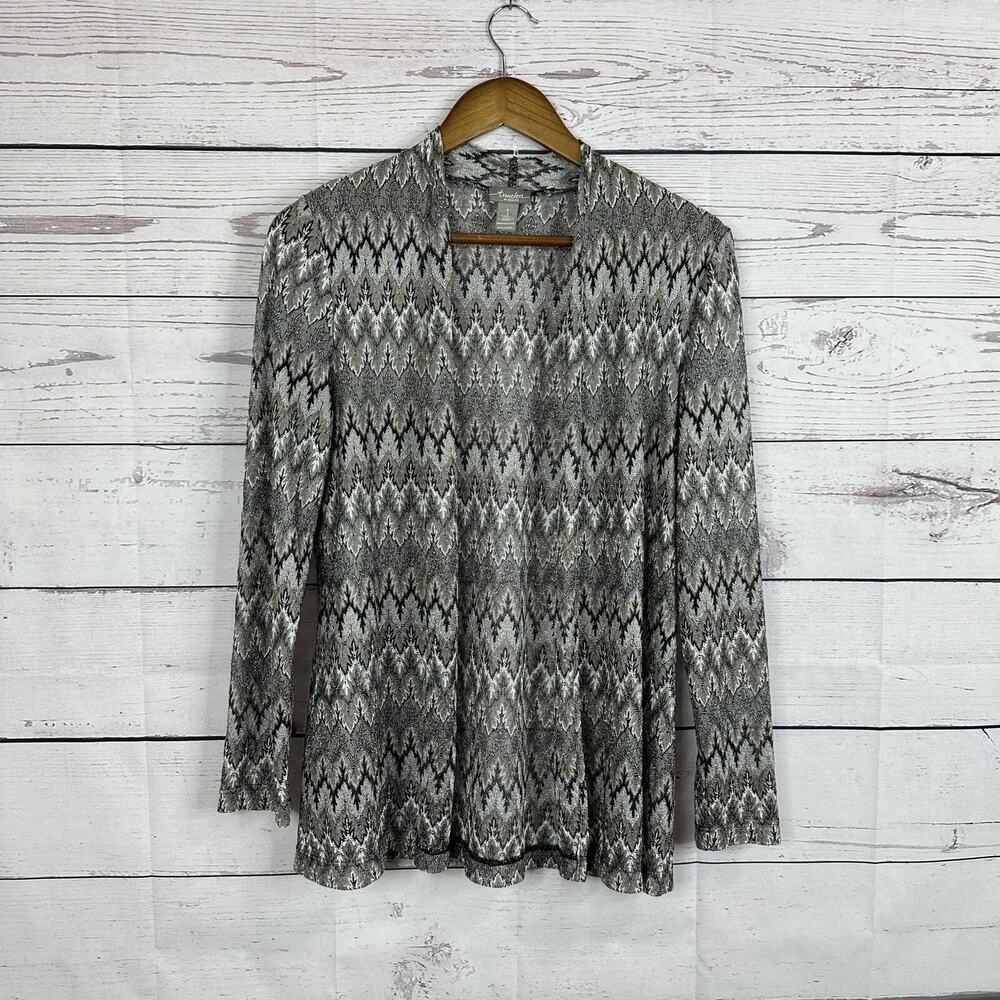 Chicos Travelers Cardigan Sweater Medium Gray Slinky Knit Stretch Oversized